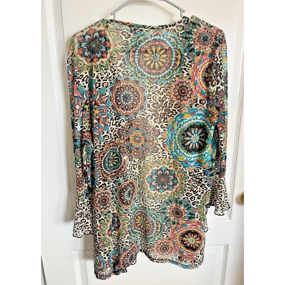 Multiples Open Sheer Cardigan Cover Up  1X Lagenlook Floral Animal Print Ruffle - Picture 2 of 8